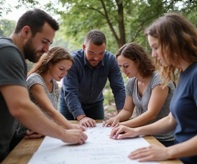 Personas trabajando juntas en una actividad comunitaria, simbolizando compromiso social.